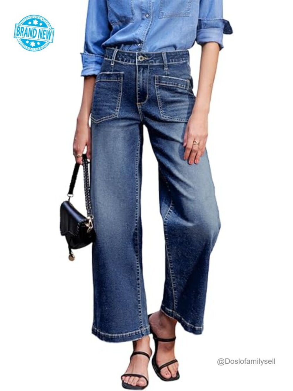 Women's Wide Leg Jeans High Waisted Stretchy Straight Loose Ankle